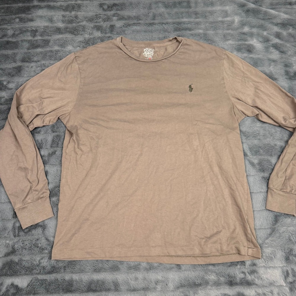 Polo Ralph Lauren Mens Long Sleeve T-Shirt Brown Cotton Pony Logo Size M 15270